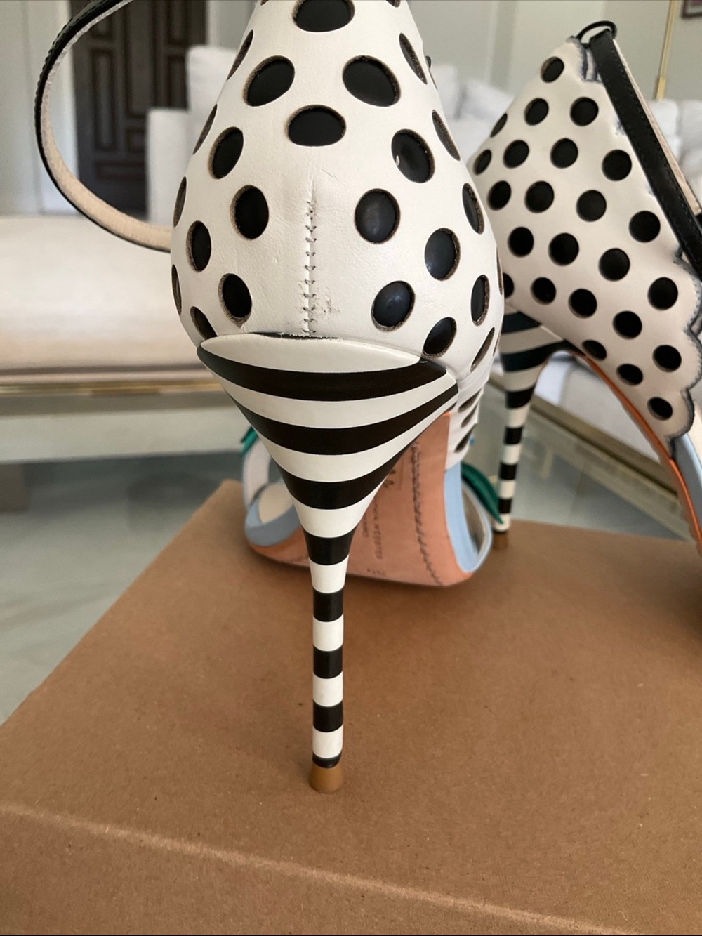 Sophia Webster Polka-dot Lilico blue, black white floral ankle strap Heels, 39 - Picture 11 of 12